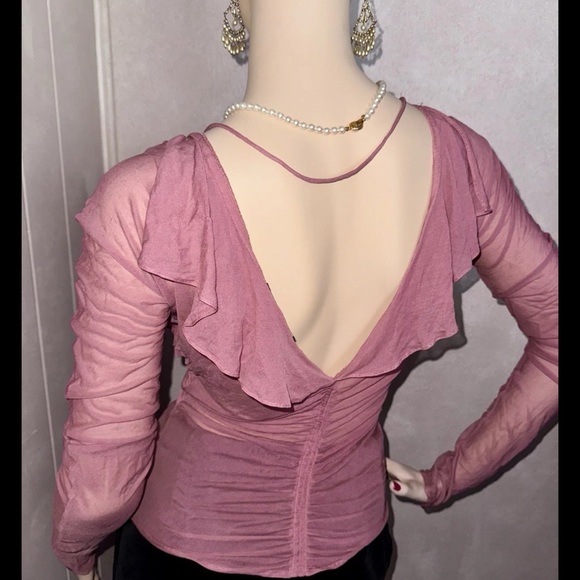$895 Gucci Pink Tom Ford era silk sheer ruffle long sleeve w tag 42 - Picture 5 of 13
